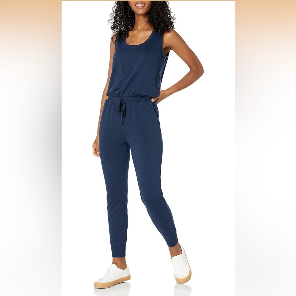 Women's Navy Sleeveless Jumpsuit with Drawstring Waist